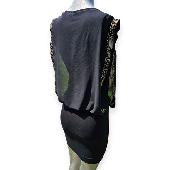 Waggon Paris Sleeveless Black Animal Print Trim Mini Dress Medium - Picture 7 of 10